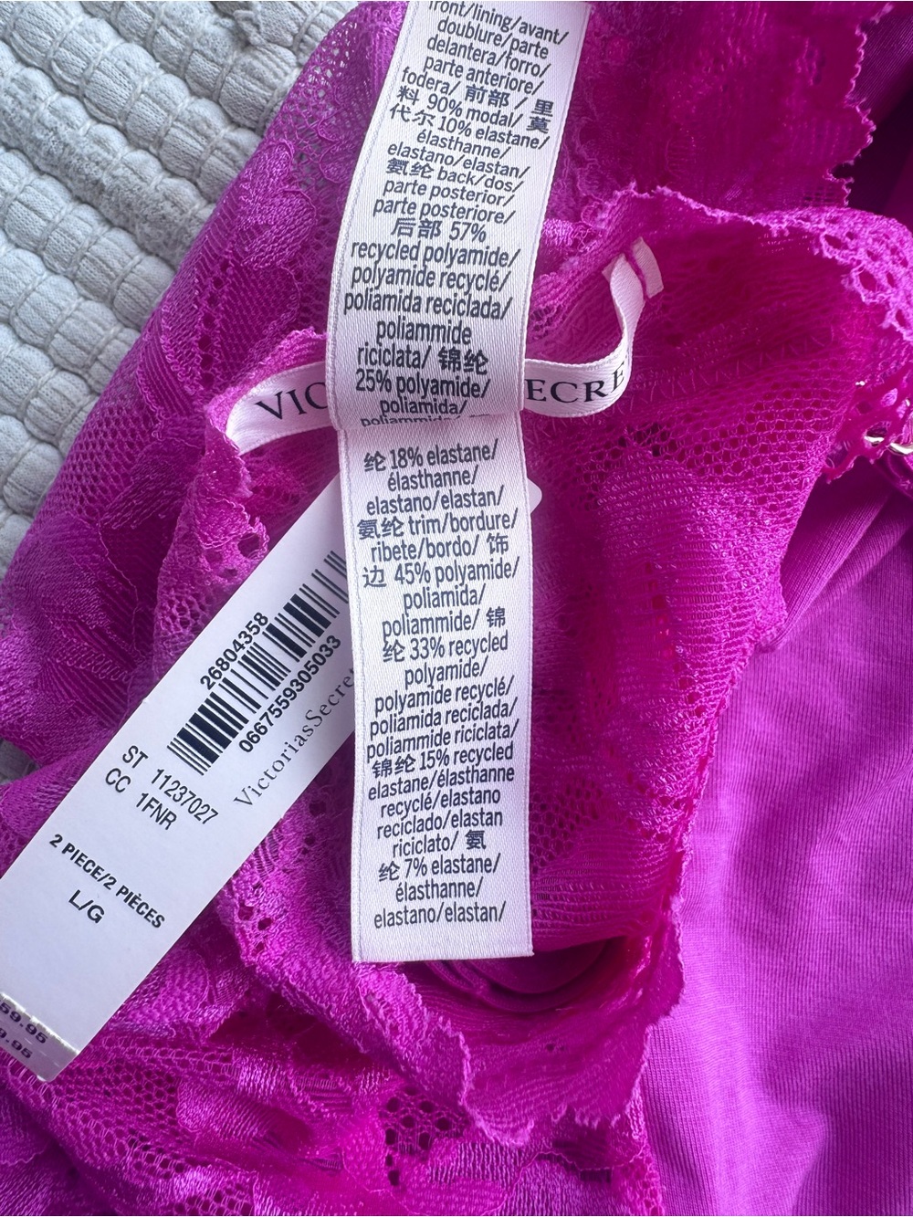 Victoria’s Secret Cami + Lace Shorts Pajama Set Magenta Pink NWT L/XL - Picture 7 of 9
